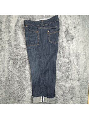 Faded Glory Women's Distressed Denim Capri Jeans Blue Stretch Cuffed 5-Pocket